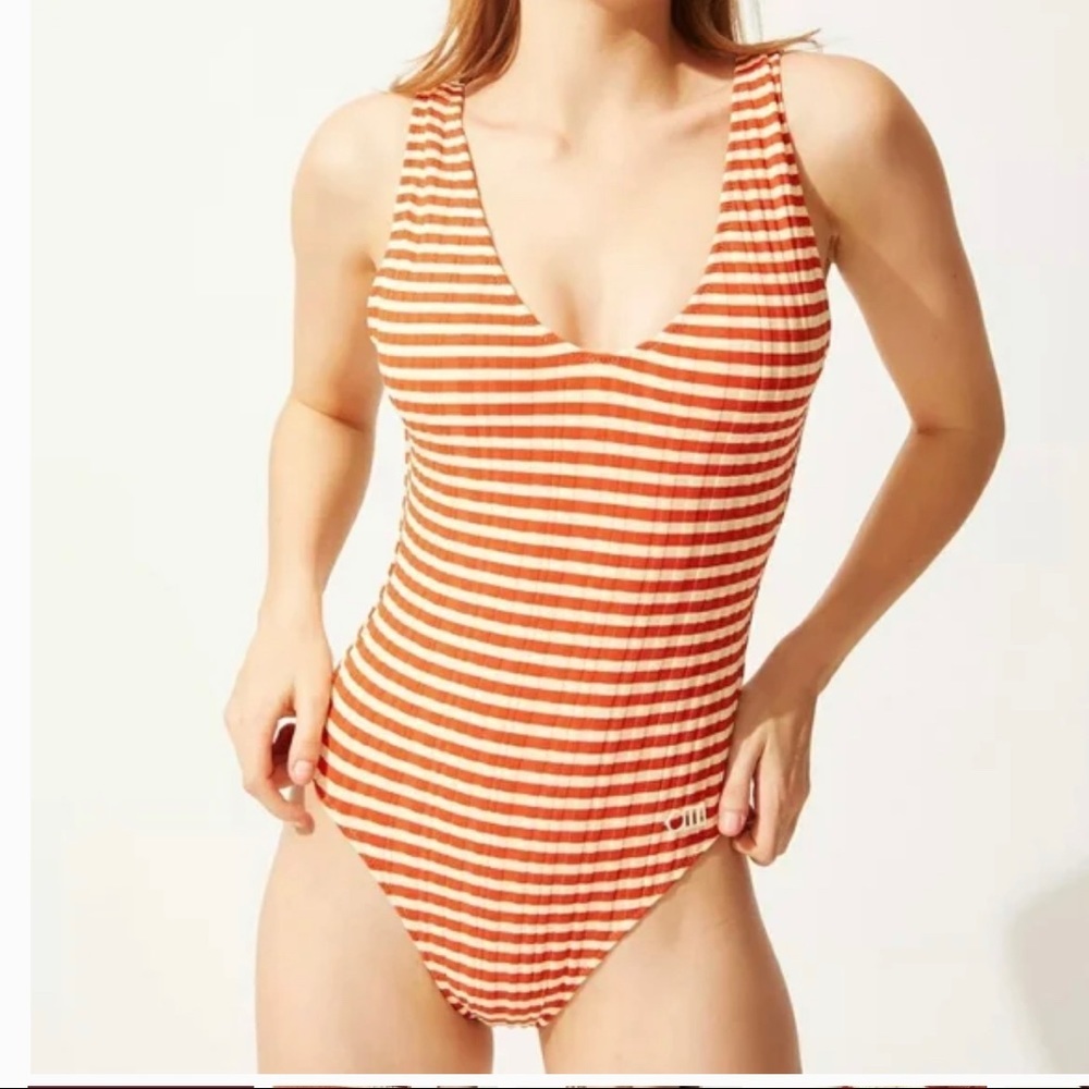 New Solid & Stripes Bronze Stripe Rib Michelle One Piece Swimsuit